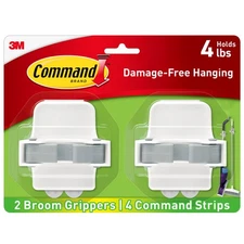 Broom and Mop Grippers, 2 Hangers and 4 Strips, Damage-Free Hanging Wall Moun...