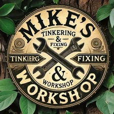 2D Flat, Vintage "Mike's Auto Shop" Tin Metal Signs Wall Sign - Rust-Resistant 