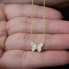 2Ct Round Cut Lab-Created Diamond Women Butterfly Pendant 14K Yellow Gold Plated
