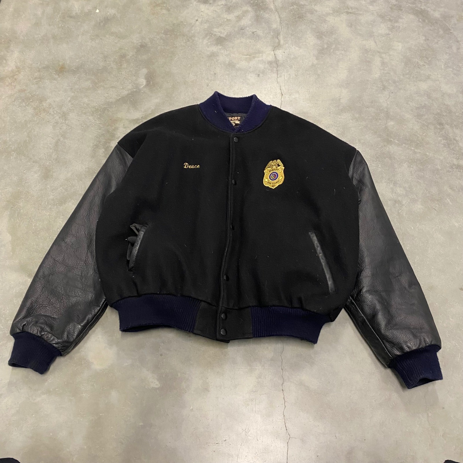 EXPORT Leather Garments Varsity Jacket Black Leat… - image 1