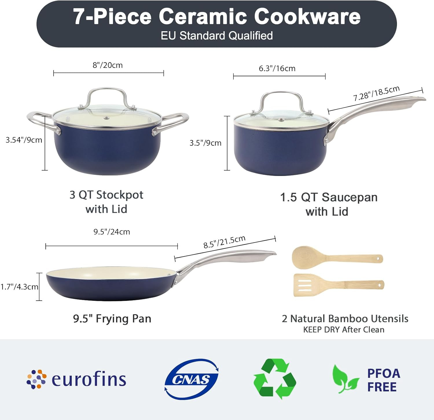 Pots and Pans Set, 7 Piece Nonstick Ceramic Cookware Set, Kitchen Induction Cook