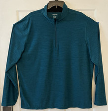 Calvin Klein Men's XL Long Sleeve Heather Blue 1/4 Zip Mock Neck Pullover