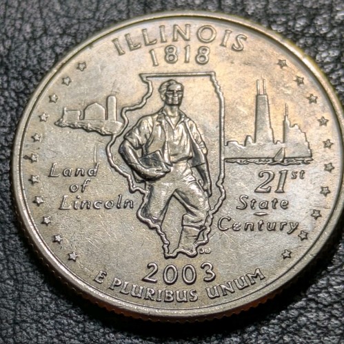 2003-P 25c Illinois State Quarter Bu + Uncirculated Struck Through Grease Error - Picture 8 of 14