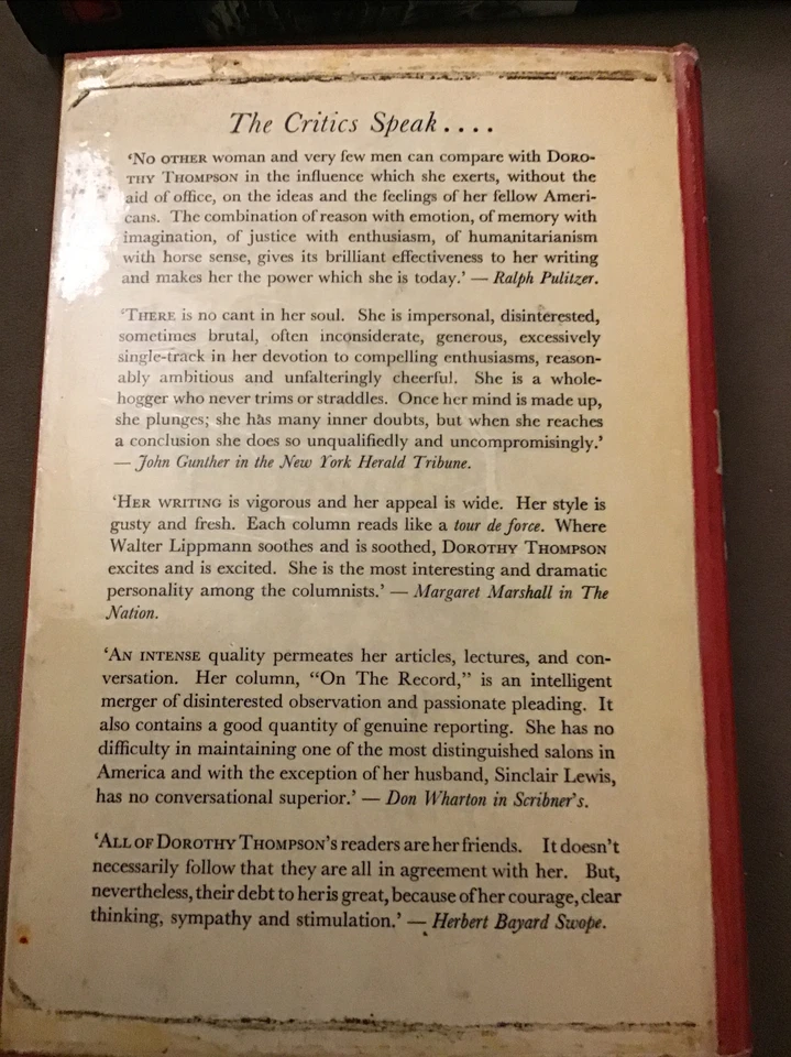 Let the Record Speak by Dorothy Thompson HC/DJ 1st Ed 1939 WWII  - Image 3 of 4