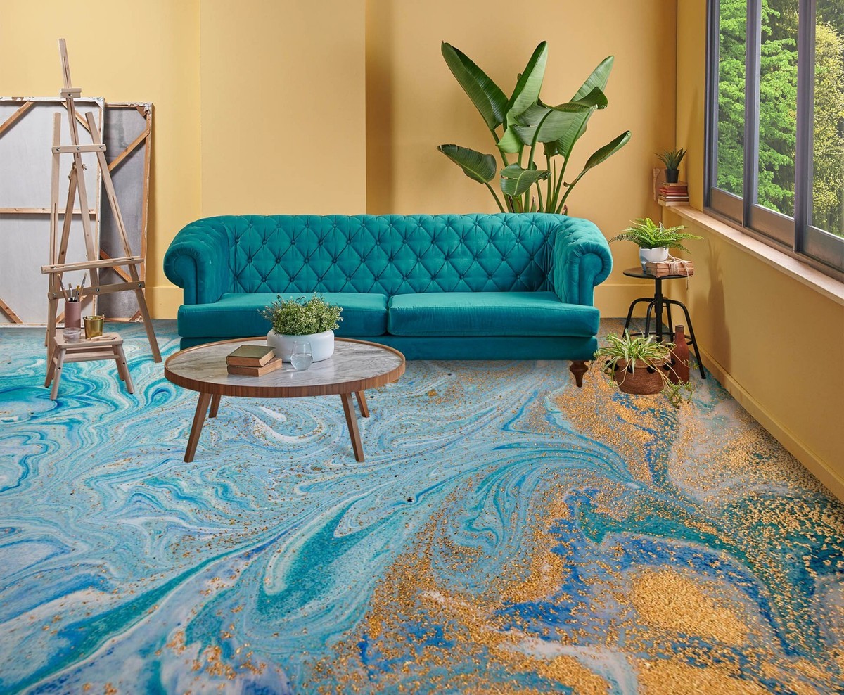 3D Blue Gold SKE1844 Floor WallPaper Print Decal Epoxy Floor Deco