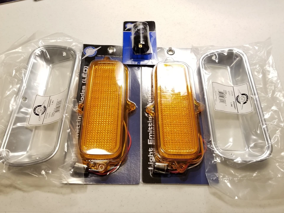 Juego de lámpara de estacionamiento LED, bisel, juntas LED intermitente 1960-66 camioneta Chevy United Pacific Foto 2 de 4