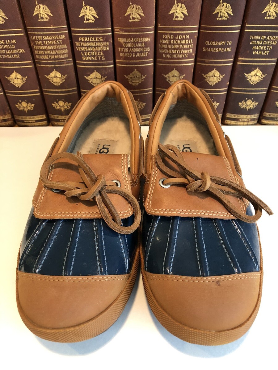UGG Navy Brown Leather Rubber Duck Shoes Women's 7- EU 38