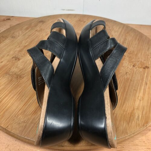 Dansko Sandals 37 Womens 6.5 Dixe Black Leather Shoes Wedge Slides Open Toe - Picture 8 of 11