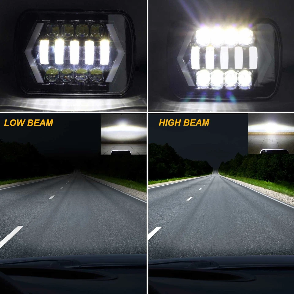Pair 5x7,7x6INCH LED Headlight DRL Halo Hi-Lo Beam Fit For Jeep Cherokee XJ YJ - Image 2 of 4