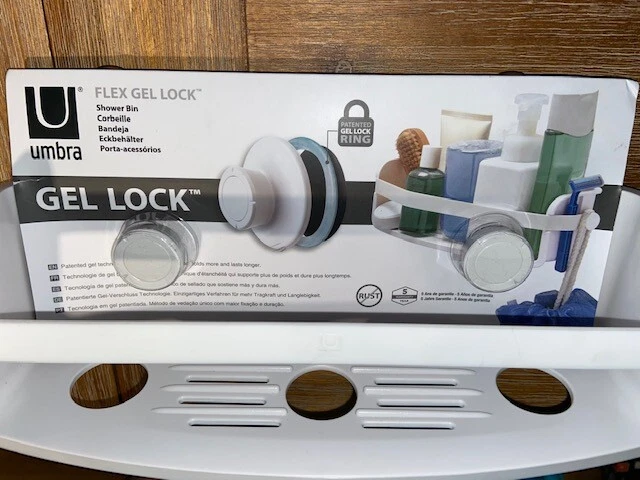 Cubo de ducha Umbra Flex con tecnología Gel-Lock ventosas blanco Foto 3 de 4