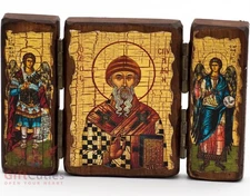 Wooden Icon Triptych Saint Saint Spyridon Складень Спиридон Тримифунтский 5.5x4"