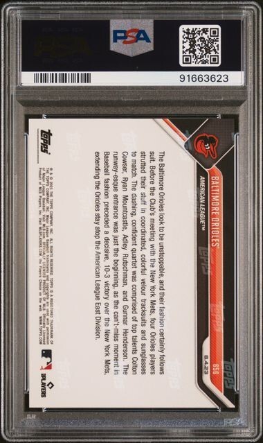 2023 TOPPS NOW #656 COWSER MOUNTCASTLE RUTCHMAN HENDERSON - ORIOLES PSA 10 view 2