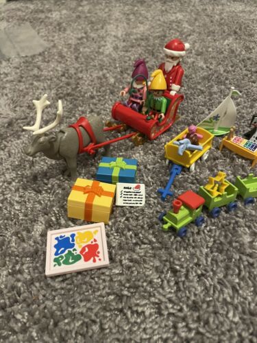Playmobil Figures Lot Santa Claus Sleigh Christmas Reindeer Harness Toy Set - Picture 1 of 4