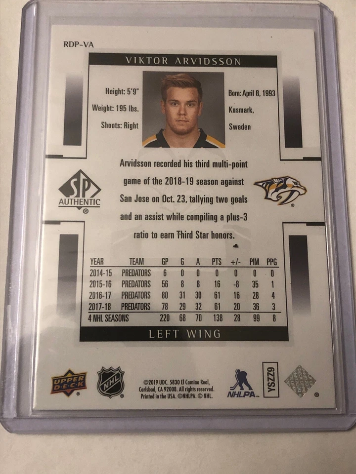2018-19 SP Authentic Viktor Arvidsson Retro Rookie RDP-VA - Image 2 of 2
