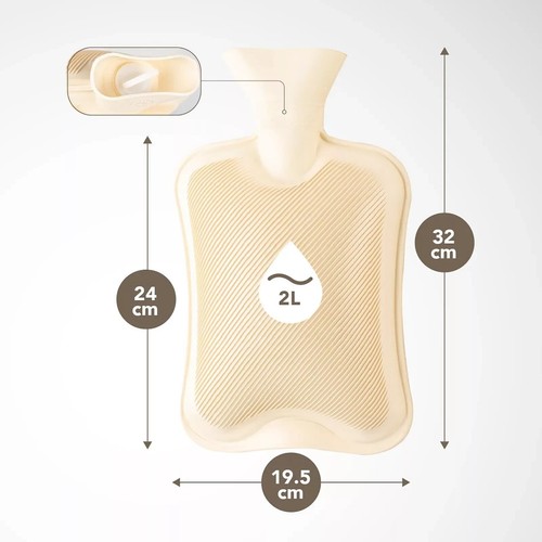 2PCS 2L Natural Rubber Hot Water Bottle Winter Heat Therapy Pain Relief Warmer U - Picture 22 of 26