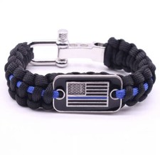 Lot Of 10 Police Flag Thin Blue Line Paracord Survival Bracelet. 9 3/4 In Length