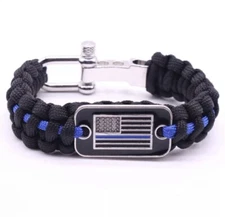 Lot Of 10 Police Flag Thin Blue Line Paracord Survival Bracelet. 9 3/4 In Length