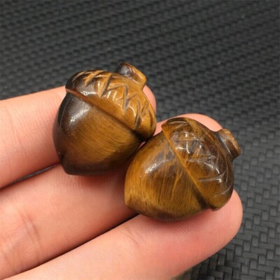 2pcs Carved Natural Tiger's eye acorn Quartz Crystal Skull Reiki Healing 9g+.