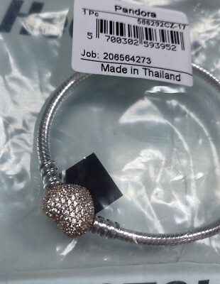 PANDORA Moments Silver Bracelet With Rose Pave Heart Clasp 586292