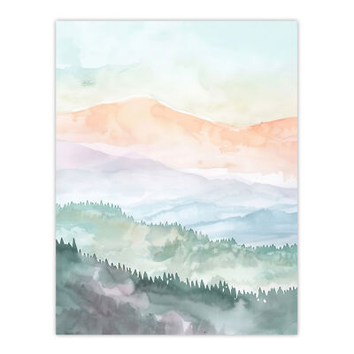Berg Nebel Wald Landschaft Wandern Aquarell Wandbild Poster Druck