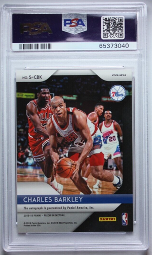 Tarjeta autógrafa 2018 Panini Prizm Charles Barkley Choice Prizm Signatures PSA 9 - Imagen 4 de 4