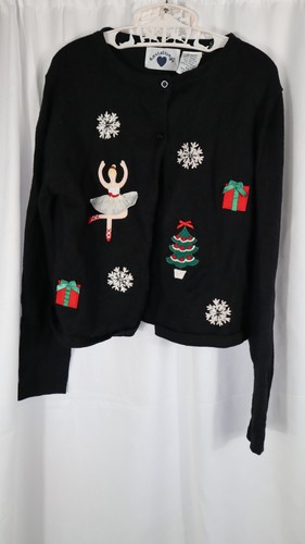 Vintage Hartstrings Girls 6X Christmas Cardigan Sweater Applique Ballerina - Picture 9 of 9