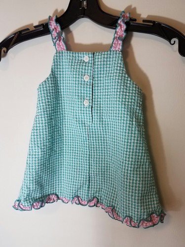 Good Lad Baby Girl 12 Months Gingham Flower Dress Ruffle Trim Teal Fun - Picture 5 of 6