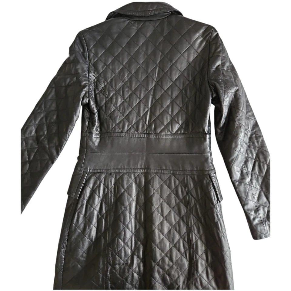 Gabardina larga de cuero acolchada Express vintage negra Y2K pequeña Foto 2 de 4