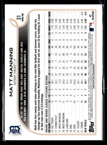 2022 Topps #31 Matt Manning RC - Picture 2 of 2