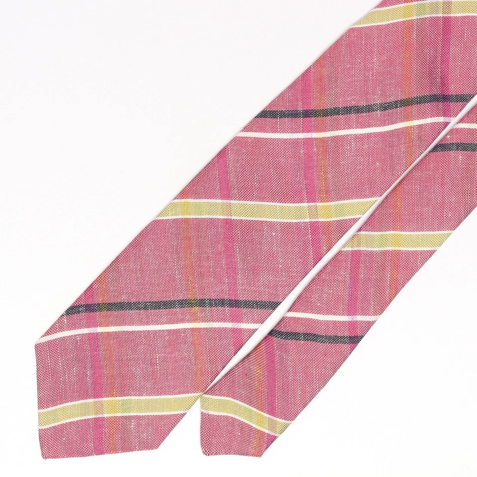 John G Hardy Mens Linen Necktie Red Plaid Weave Loose Woven Tie Made in Italy  - Image 2 of 4