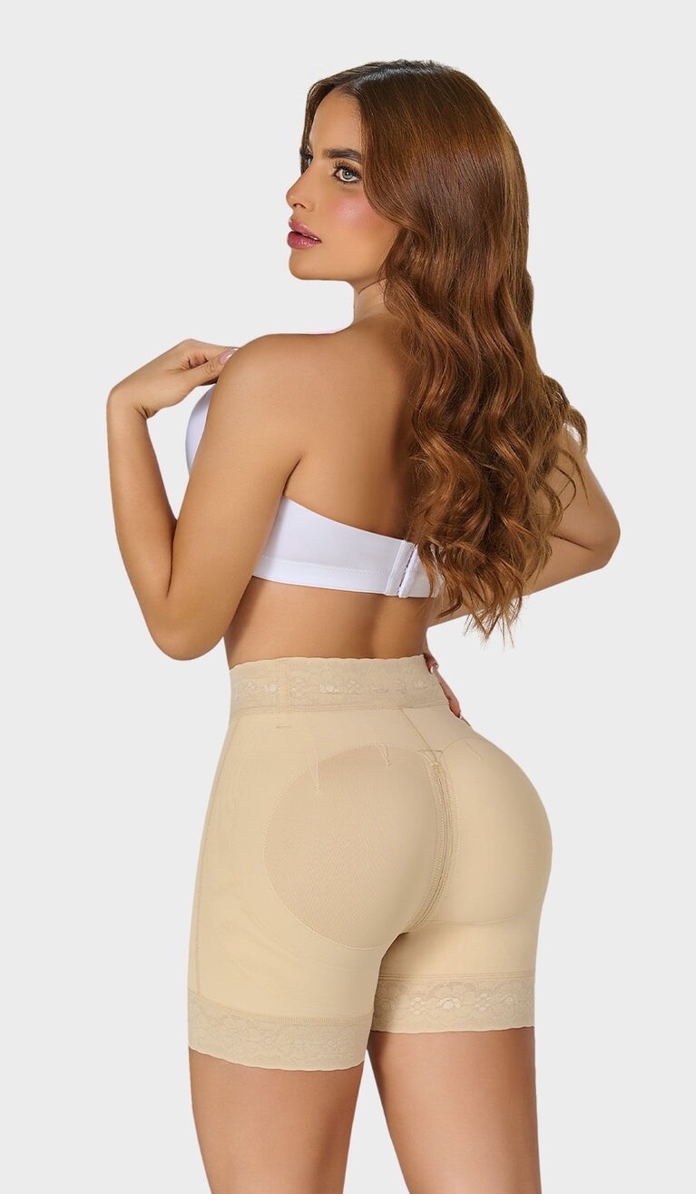 Fajas Colombianas MYD M&D STA3722 SHORT FULLY ZIP for buttocks and abdomen