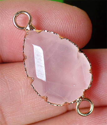 27x13x6mm Alloy Wrapped Rose Quartz Faceted Teardrop Double Hole Pendant BQ69393