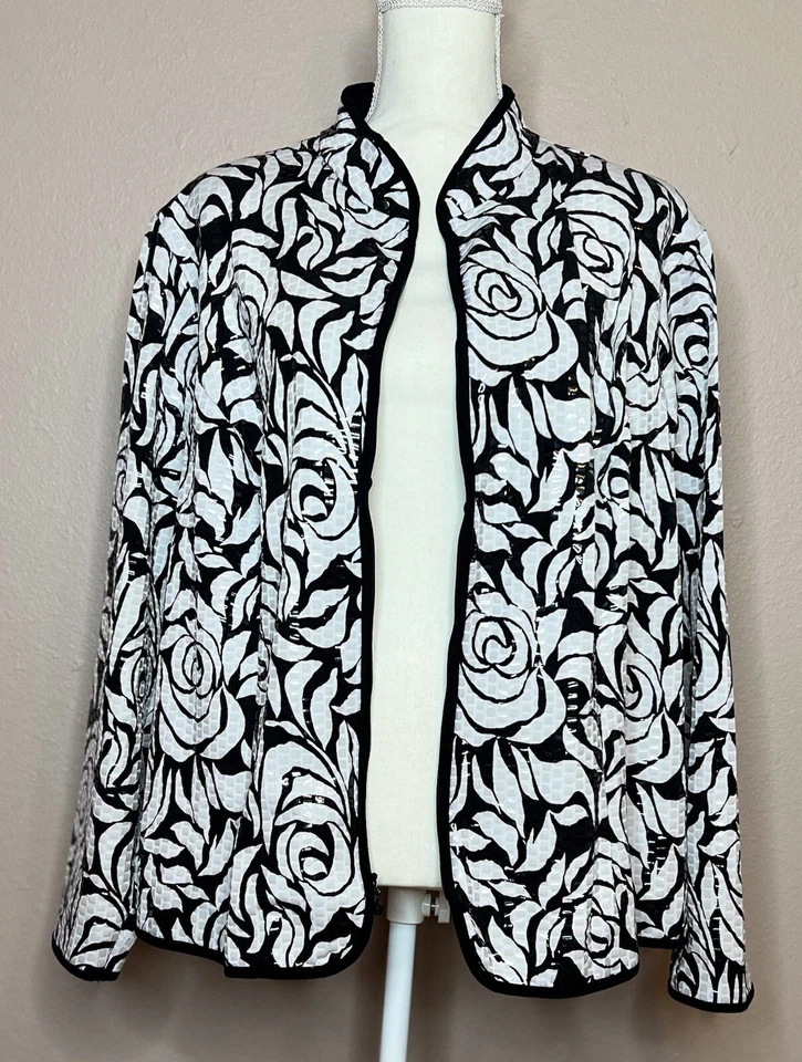 aDRESSing WOMAN Jacket Floral Plus Size 3X Full Zip Front Shimmer Holiday - Image 2 of 4