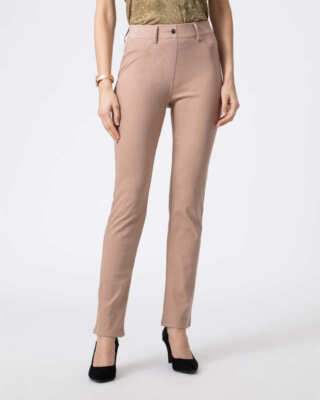Hose beige 52 54 Damen Schlupfhose Twill-Struktur Fake-Knopf UVP: 49,99   D56