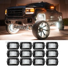 12 Pods Pure White LED Rock Lights Kit Underbody Glow Lamp for Car Truck ATV UTV