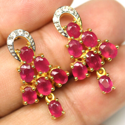 Vintage Style Chandelier Earrings - Red Gemstones & White Zircon In 18K White Gold Plated
