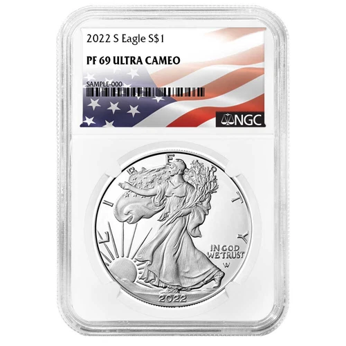 2022-S Proof $1 American Silver Eagle NGC PF69UC Flag Label