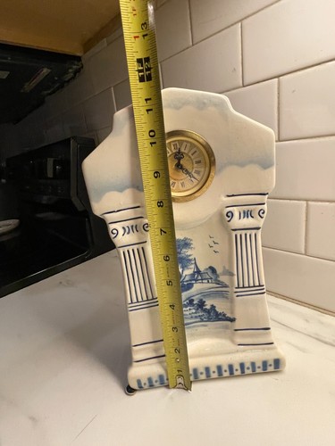 West Germany Porcelain Wind Up Clock M.W Mercedes Delft Motif Belgian Blue 417 - Picture 6 of 24
