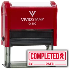 Completed With By Date Line (Rosette) Self Inking Rubber Stamp