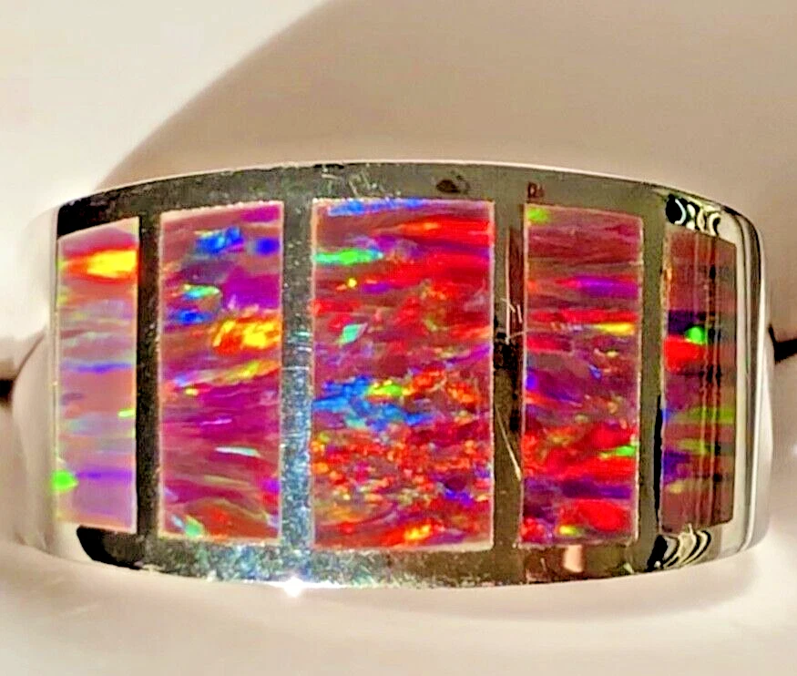 HERMOSO Anillo para Hombre Heavy Rock Rojo Negro Ópalo de Fuego VIDEO Esterlina 13 Z+ 925 Foto 3 de 4