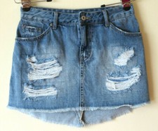 VANILLA STAR BLUE DENIM DISTRESSED 100 COTTON MINI SKIRT SIZE 1