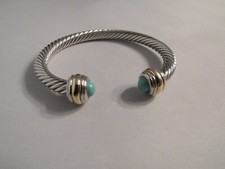 Designer 18 K Two-Tone Plated Turquoise Cable Bracelet - New - 285