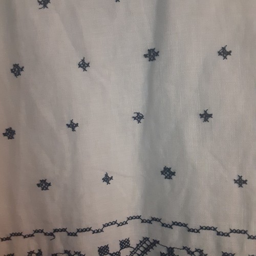 Max Studio sz 6 Blue & White Linen Embroidered Hem Stitched Lined Skirt - Picture 5 of 8