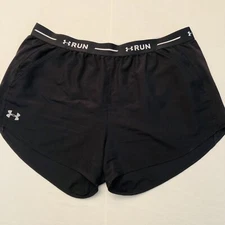 Under Armour Womens Athletic Shorts XL Black Gym Run Loose Heatgear Lined Pocket