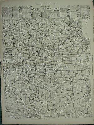 1922 GROSSE AMERIKA KARTE ILLINOIS WESTERN INDIANA AUTO TRAILS ROUTEN RAND MCNALLY