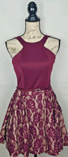 Crystal Doll Womens Lace Fit  Flare Party Dress Size 7 Burgundy Homecoming New