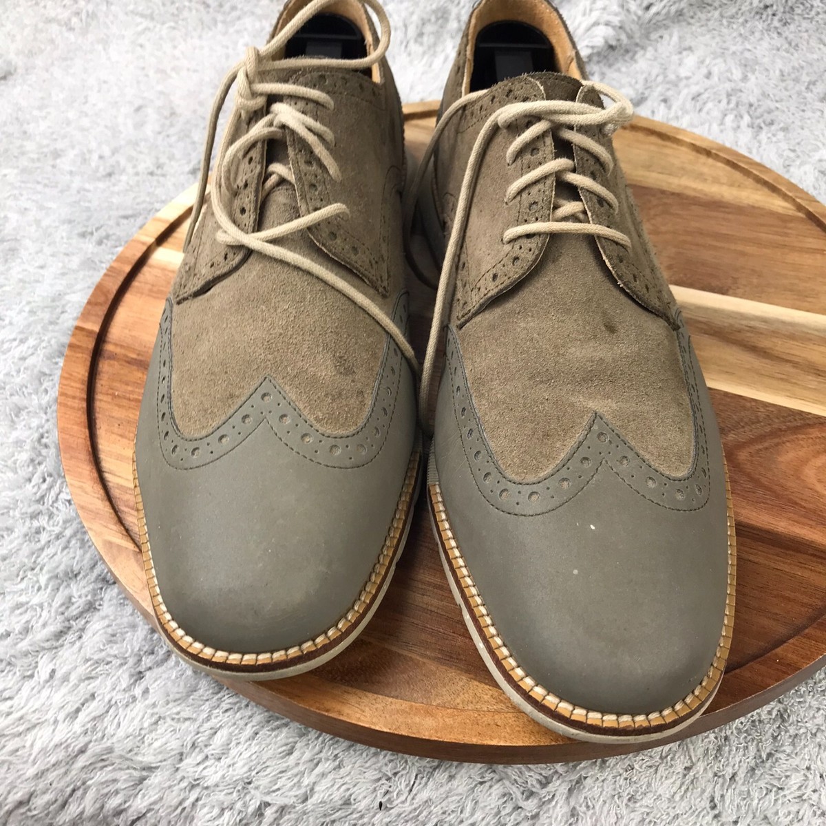 Cole Haan GrandOS Suede Wingtip Oxford Mens 9M Tan/Gray  display picture 3