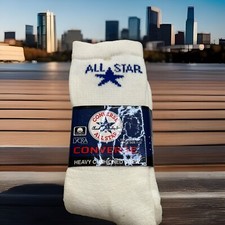 VTG Socks Converse Cushioned Crew White Royal 10-13 Duraspun 1990's USA NOS Star