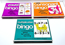 Vowel, Consonant, Multiplication Bingo School Card Learning Games Set of 3 