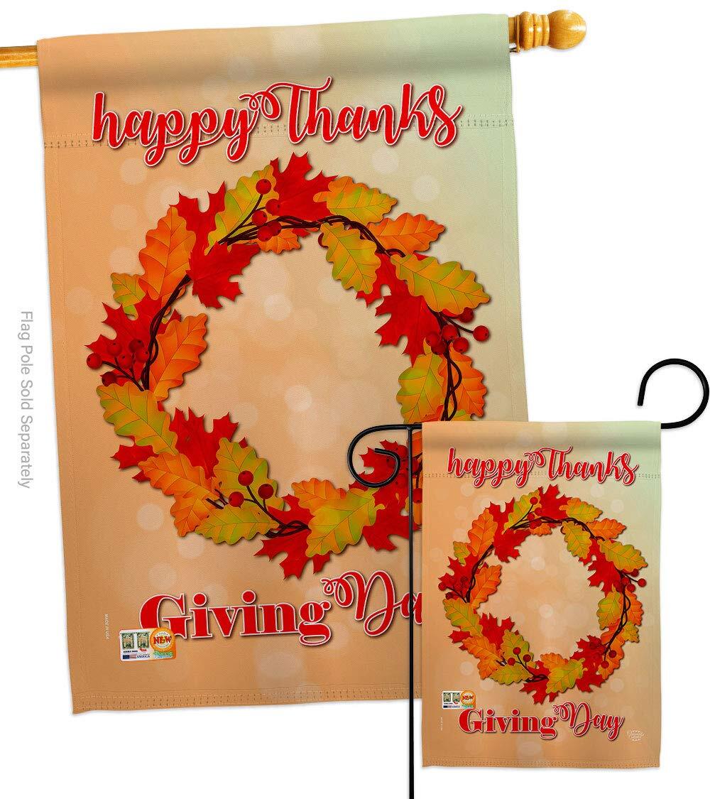 Thanksgiving Day Wreath Garden Flag Set Fall Turkey Give Thanks Gobble Pumpki...